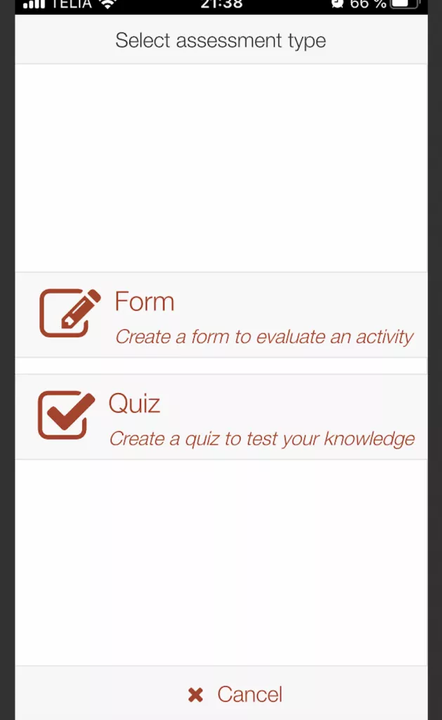 Skapa formulär eller quiz i QPS-appen. Skärmdump.